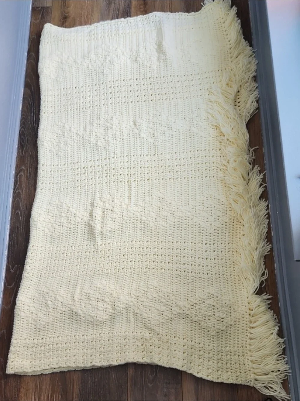 Handmade Crochet Diamond Bobble Popcorn Blanket Cream